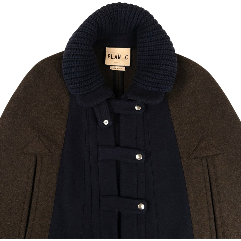 EUC PLAN C Roll-neck Wool Cape Jacket In Brown Size 46/US Size 10/Size L - Picture 3 of 14